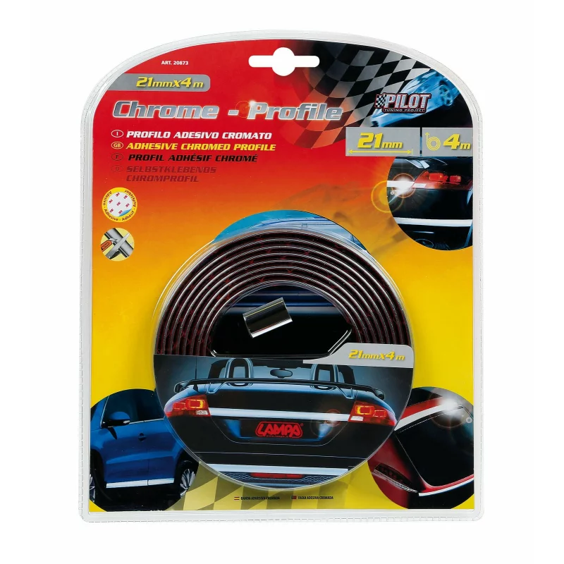 Bandă ornament crom adezivă flexibilă auto, 4 m x 21 mm