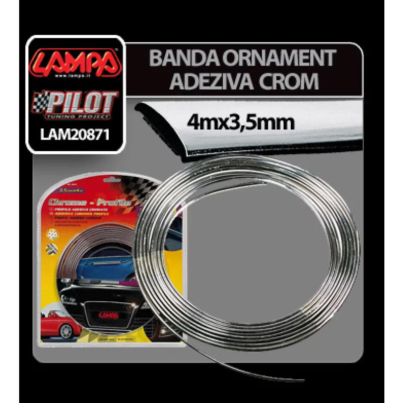 Bandă ornament crom adezivă flexibilă pentru auto, 4 m x 35 mm