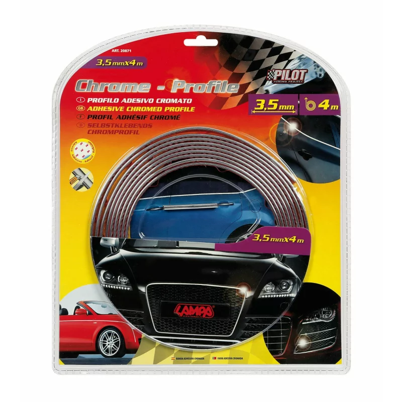Bandă ornament crom adezivă flexibilă pentru auto, 4 m x 35 mm