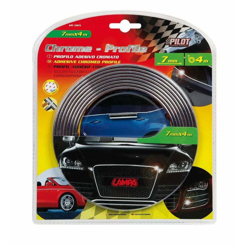 Bandă ornament crom adezivă flexibilă pentru auto, 4 m x 7 mm