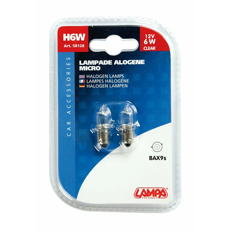 Bec halogen auto H6W 12V 6W cu soclu BAX9s asimetric, set 2 buc