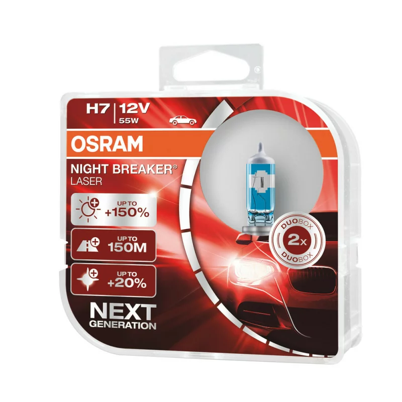 Set 2 becuri auto halogen H7 Osram Night Breaker Laser 12V 55W PX26d