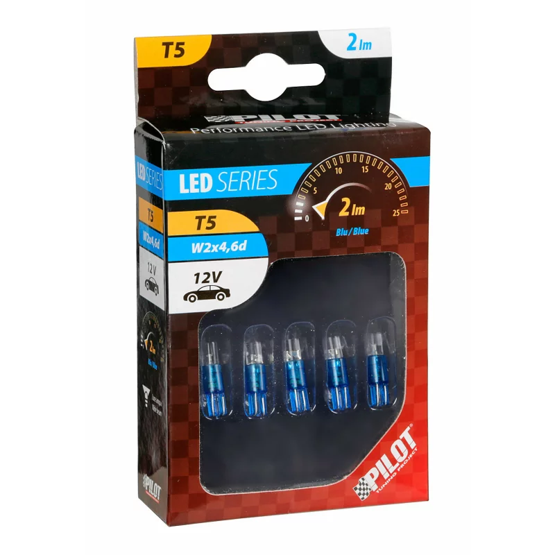 Set 5 becuri LED T5 12V albastre pentru iluminat bord auto