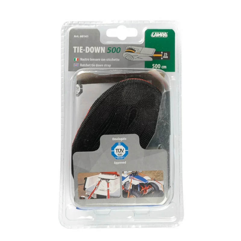 Chingă de ancorare cu clichet Lampa, 5 m x 25 mm, negru-portocaliu