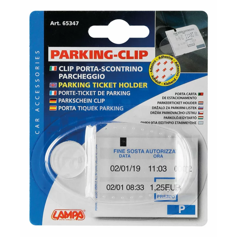 Clips transparent pentru tichet de parcare auto cu adeziv 3M