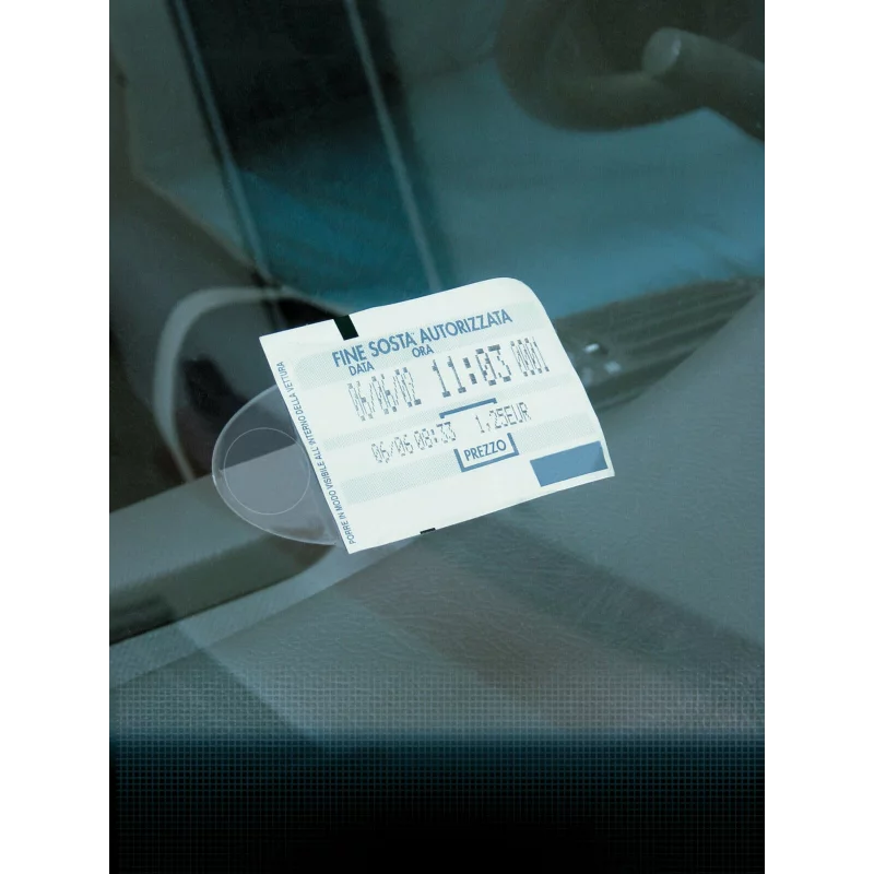 Clips transparent pentru tichet de parcare auto cu adeziv 3M