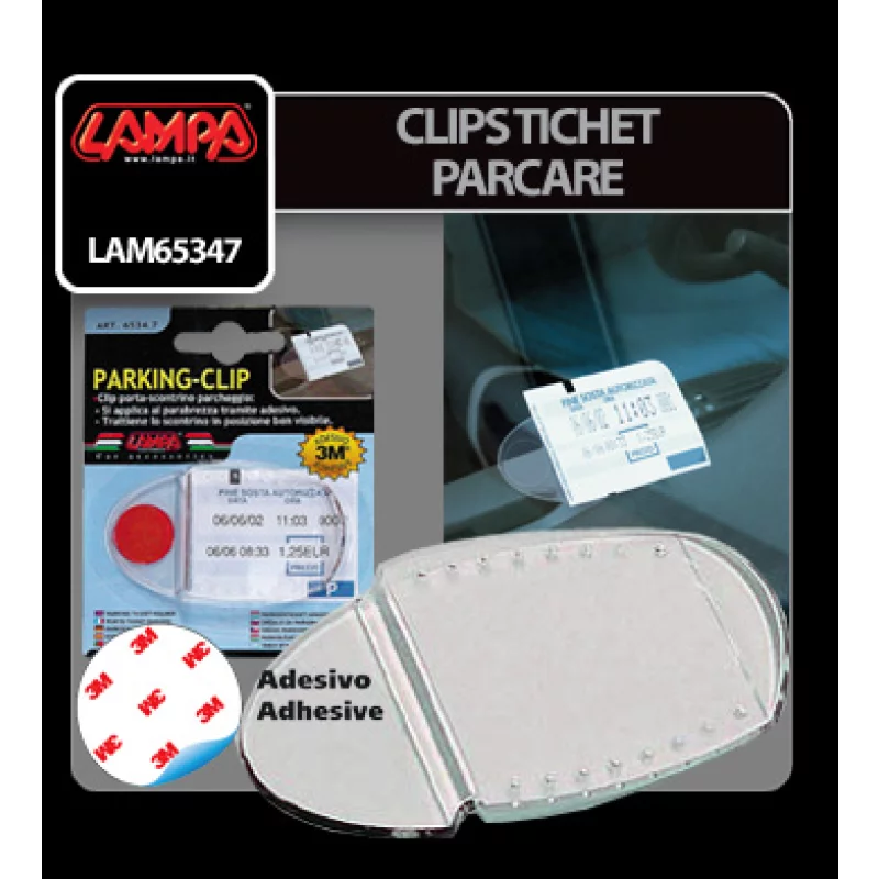 Clips transparent pentru tichet de parcare auto cu adeziv 3M