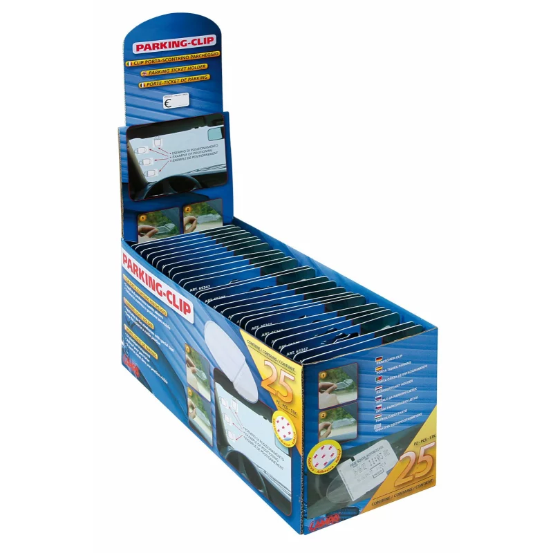 Clips transparent pentru tichet de parcare auto cu adeziv 3M