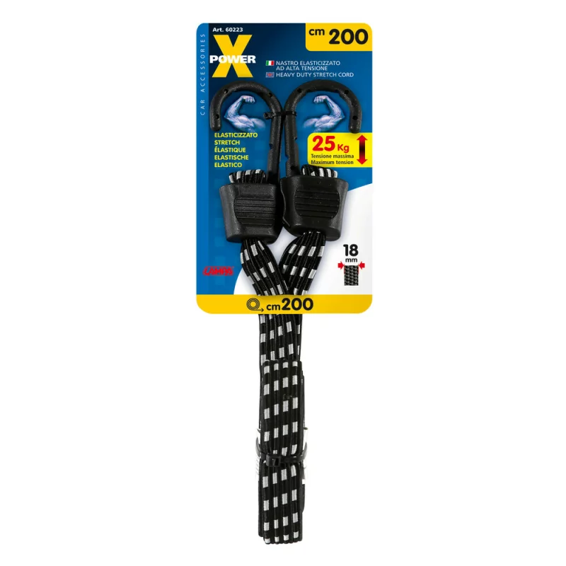 Cordon elastic cauciucat X-Power 200 cm cu cârlige din oțel