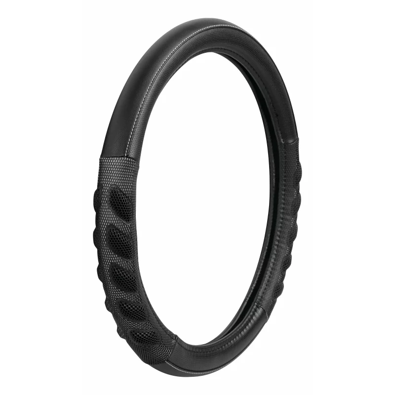 Husă volan din imitație piele Spa, M 37-39 cm, negru/gri