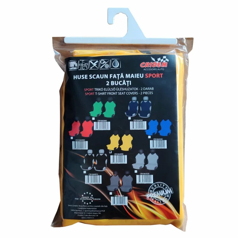 Huse scaun fata sport tip maieu Cridem, 2 bucati, galben