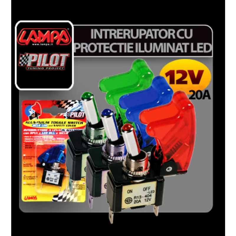 Intrerupator auto cu protectie si LED verde 12V 20A pentru iluminat