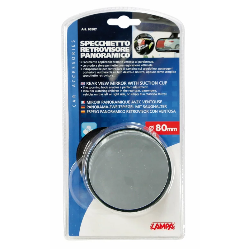 Oglindă interioară panoramică rotundă cu ventuză, diametru 80 mm