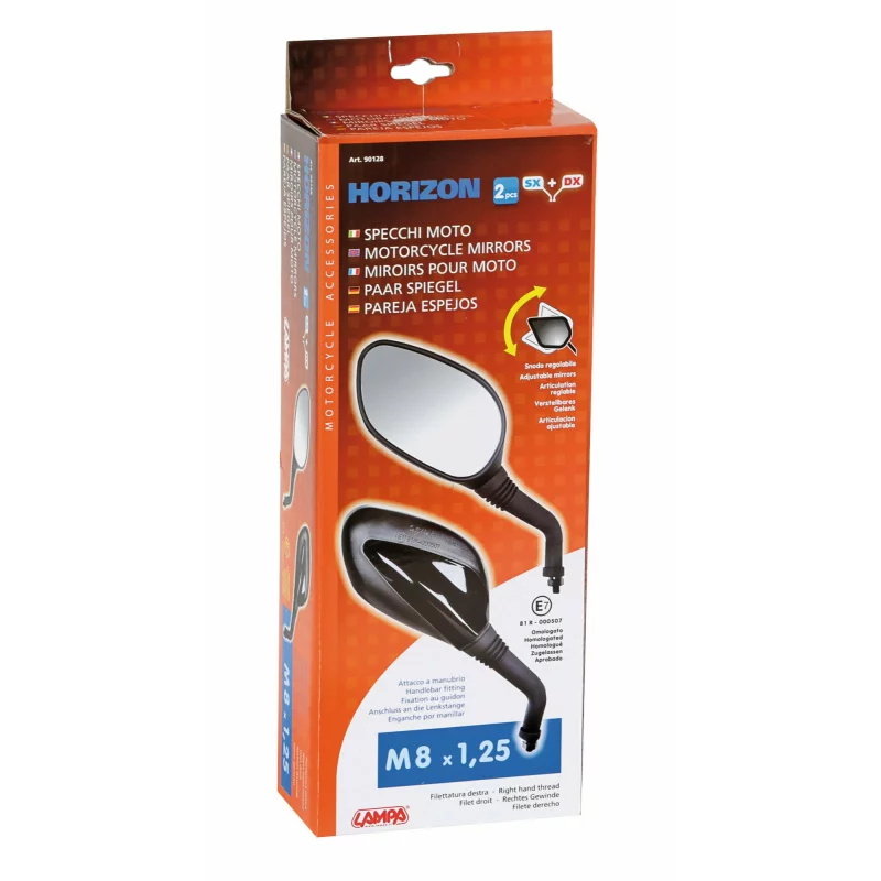 Oglinzi retrovizoare moto Horizon, set 2 bucati, M8x1,25, negre