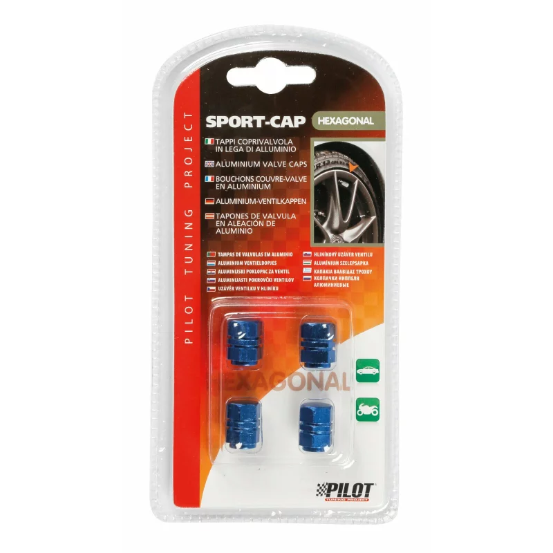 Capace valve hexagonale din aluminiu, albastre, set 4 buc, universale