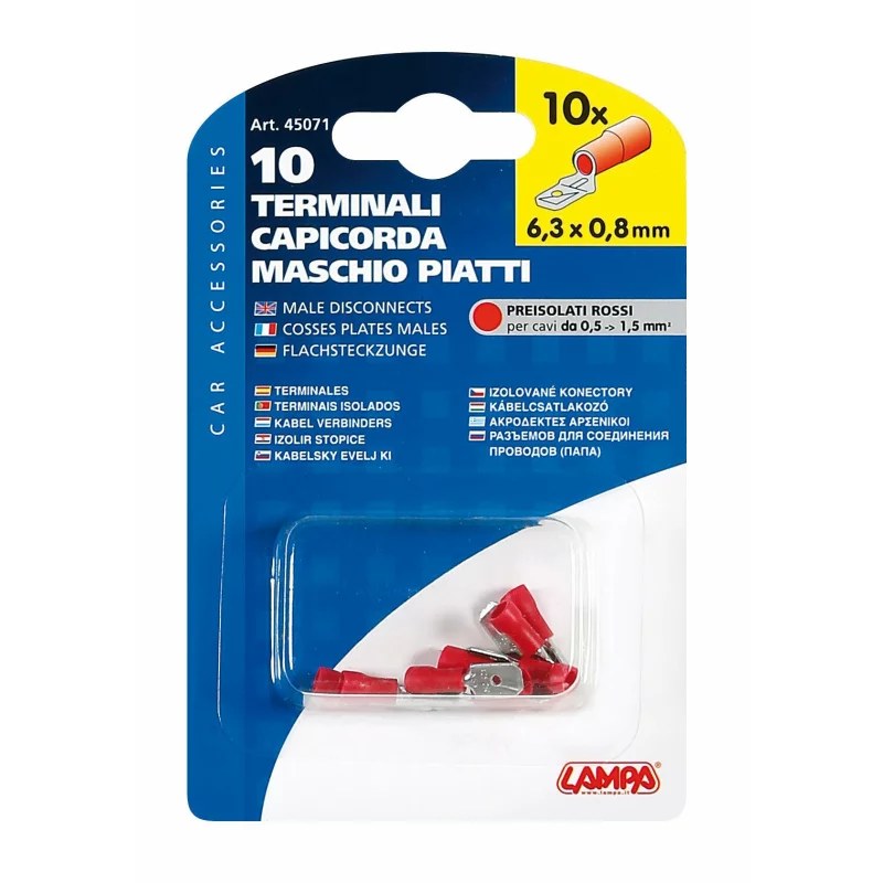 Papuci electrici tata roșii 6,3x0,8 mm, set 10 buc, Pilot Lampa