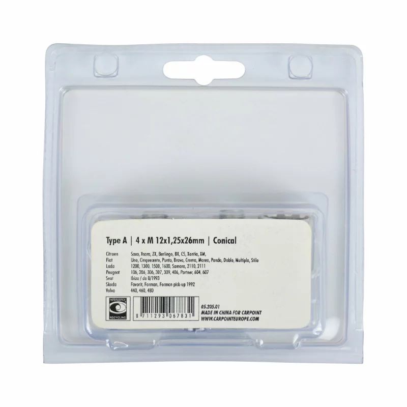 Prezoane antifurt pentru jante conice M12x1.25, set 4 buc, Tip A