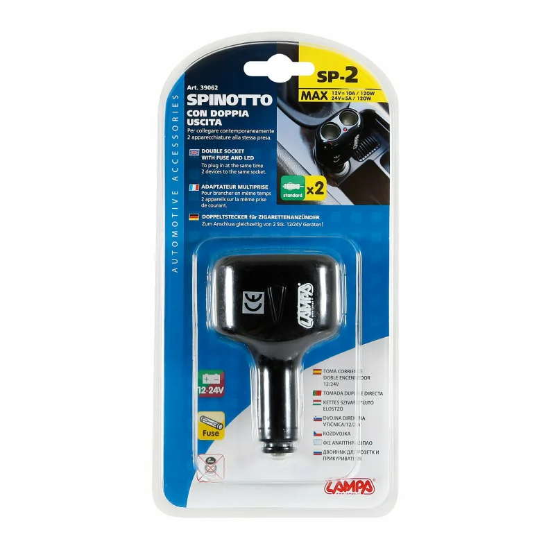 Priza dubla bricheta auto 12/24V cu LED si siguranta, Lampa SP-2