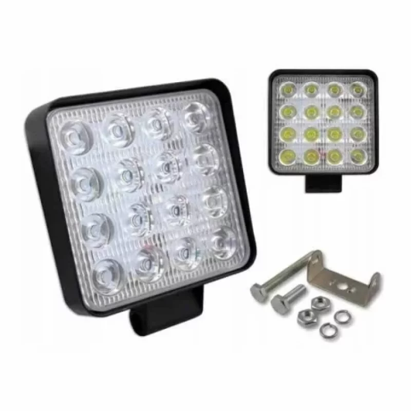 Proiector LED auto pătrat 48W, 16 LED, 12/24V, carcasă metalică