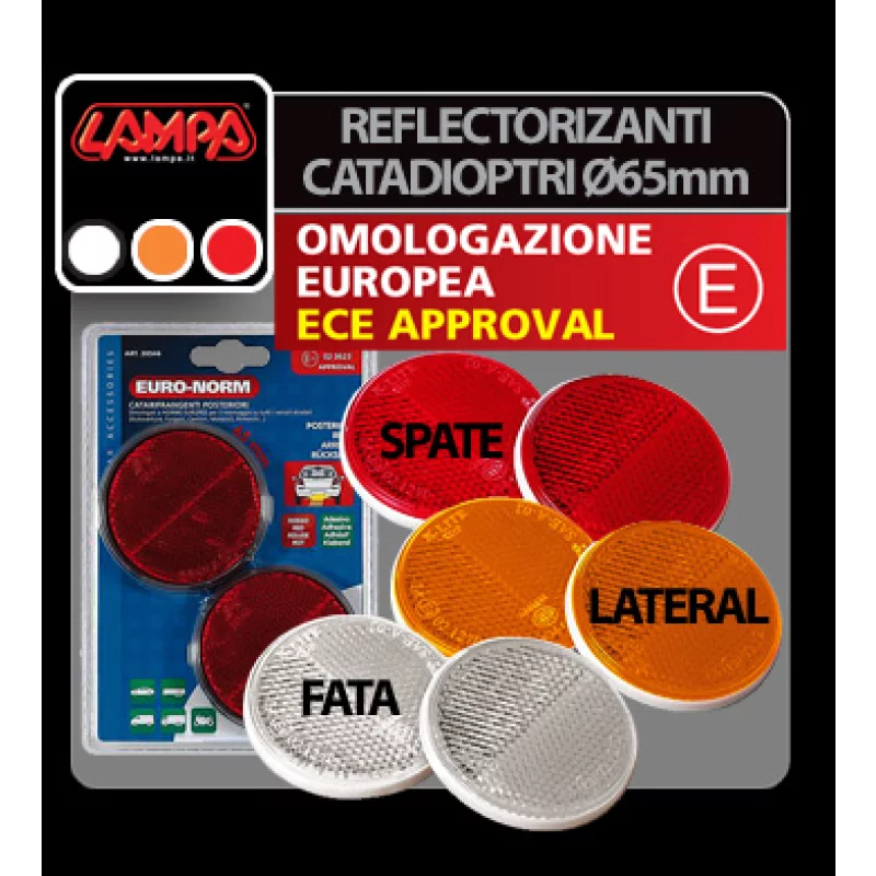 Set 2 reflectorizante auto albe 65 mm, omologate E11, pentru față