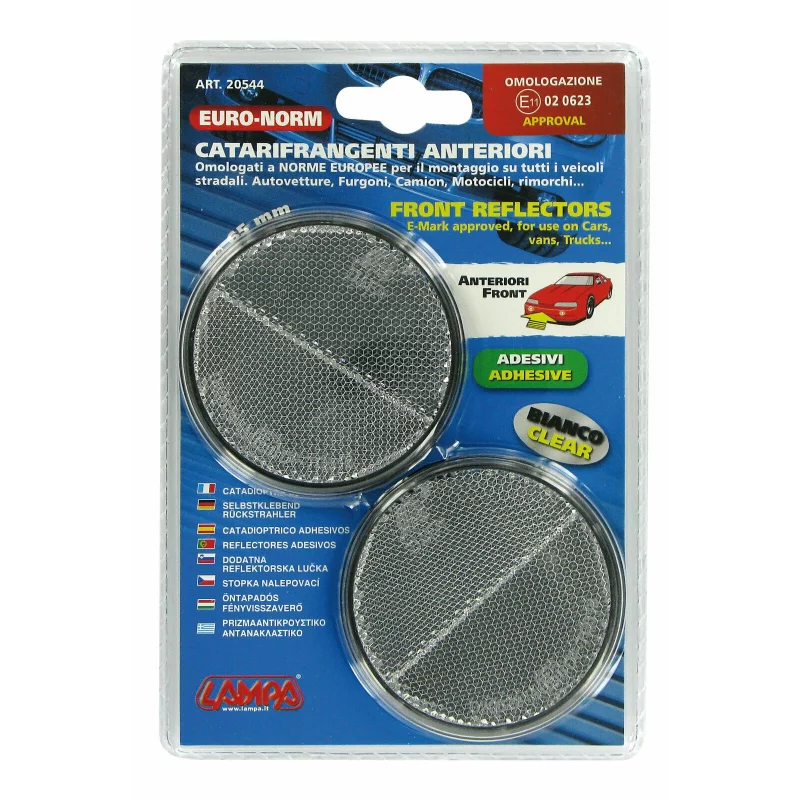 Set 2 reflectorizante auto albe 65 mm, omologate E11, pentru față