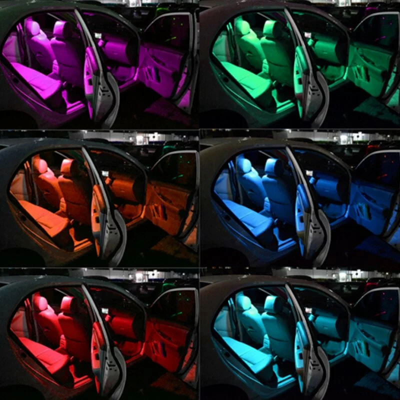 Set 2 becuri LED RGB T10 W5W 12V pentru plafonieră auto cu telecomandă