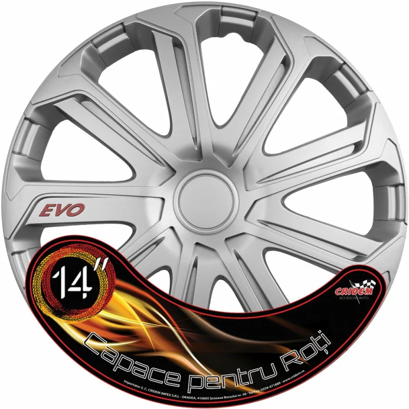 Set 4 capace roti auto Cridem Evo 14 inch, argintiu, din ABS rezistent