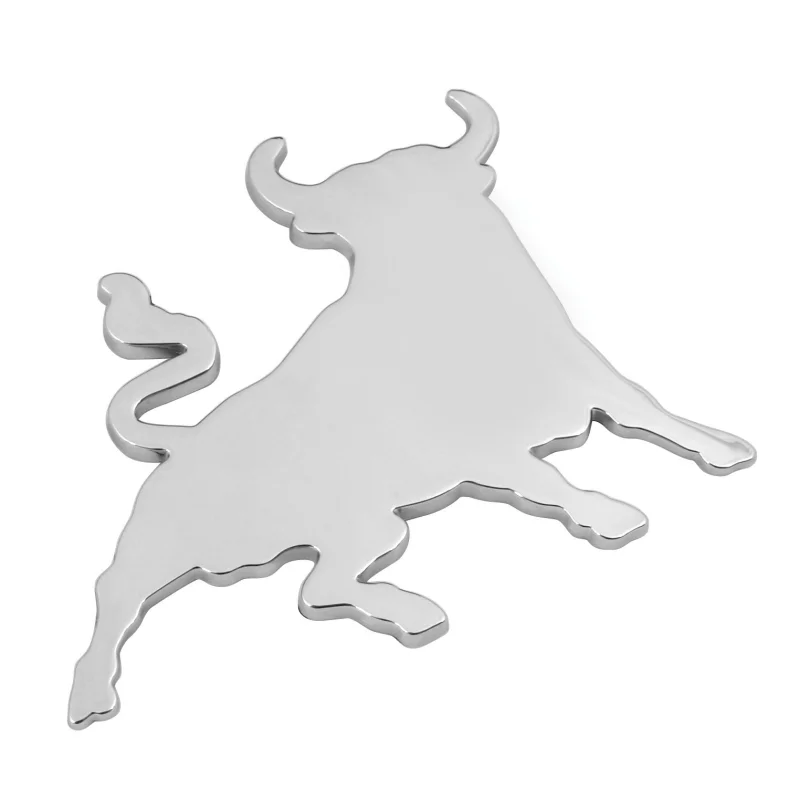 Autocolant 3D crom Bull pentru auto, cu adeziv 3M, 80x60 mm