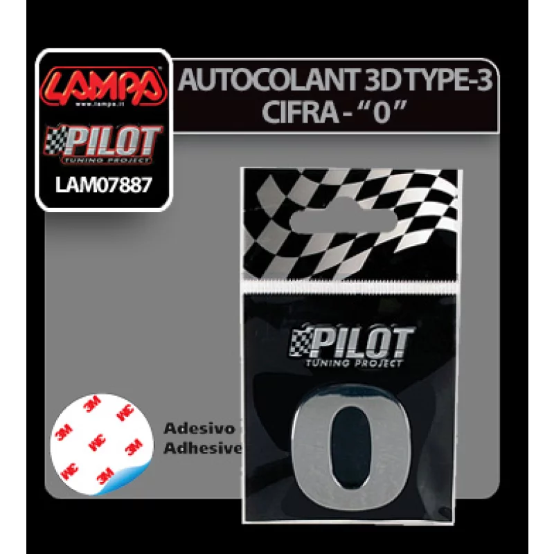 Autocolant 3D crom cifra 0, 28 mm, adeziv, pentru personalizare auto
