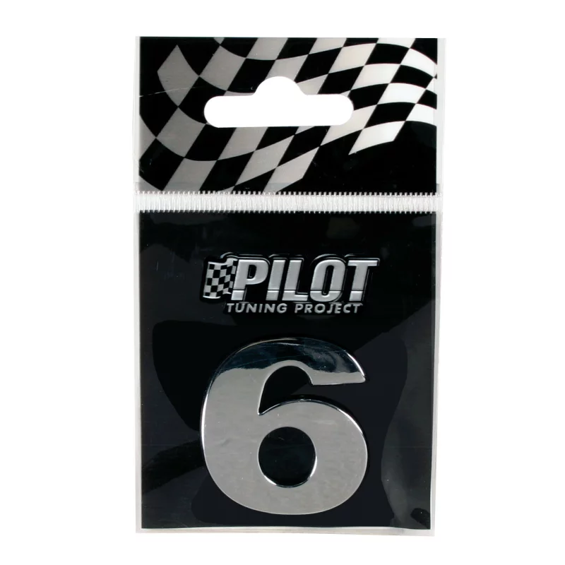 Autocolant 3D crom cifra 6, 28 mm, cu adeziv pentru personalizare auto