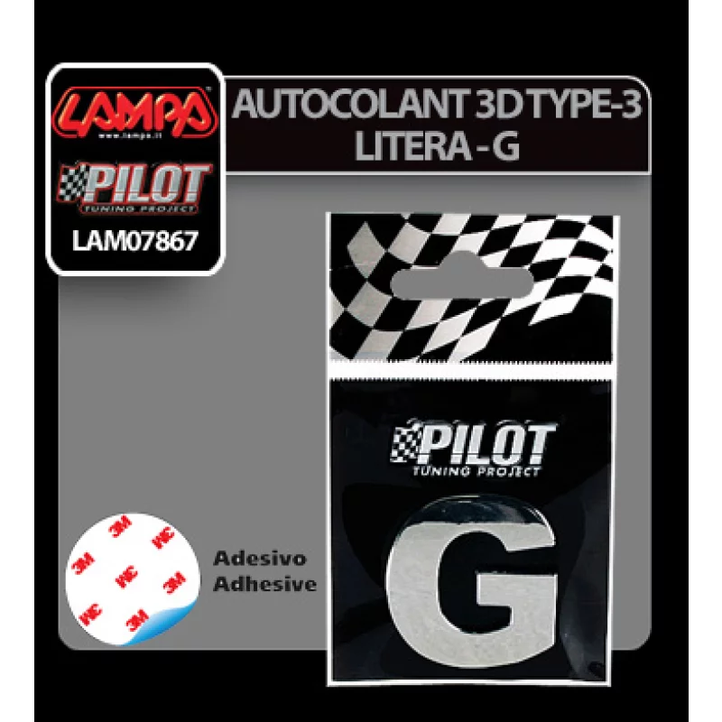 Autocolant 3D crom litera G 28 mm cu adeziv pentru personalizare auto
