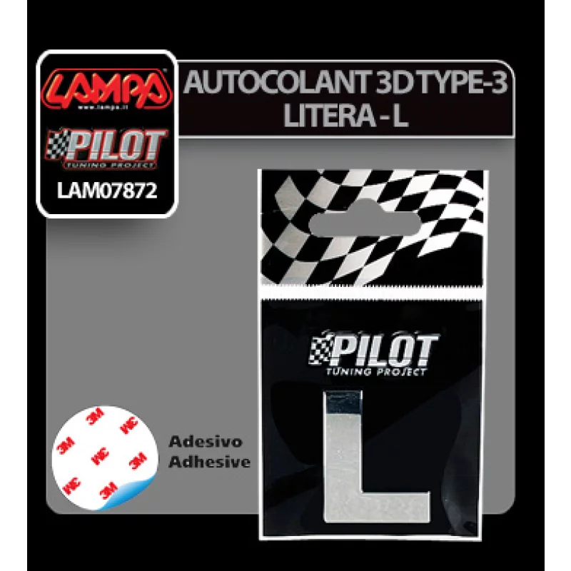 Autocolant 3D crom litera L, 28 mm, adeziv special pentru personalizare auto