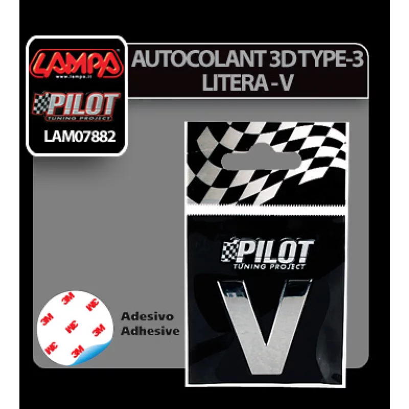Autocolant 3D crom litera V 28 mm pentru personalizare auto