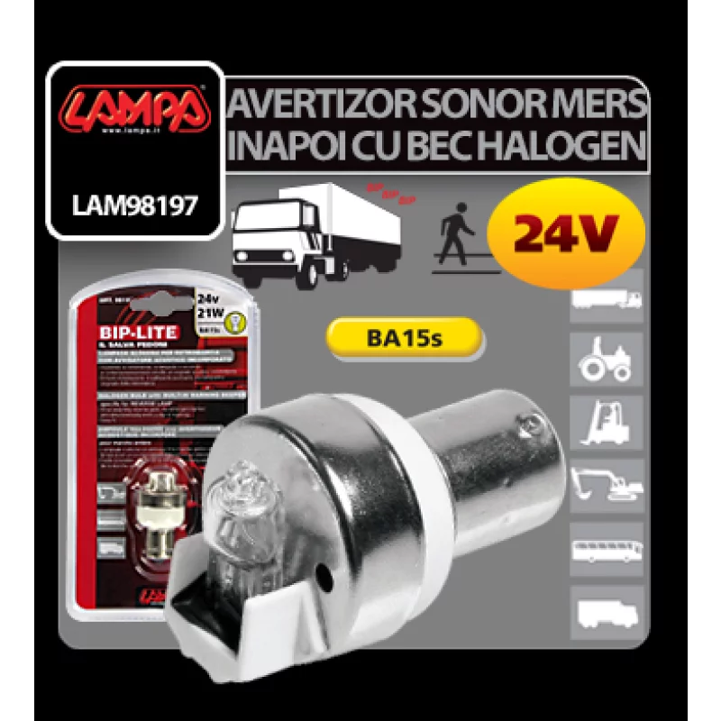 Avertizor sonor pentru mers inapoi 24V cu bec halogen 21W Lampa