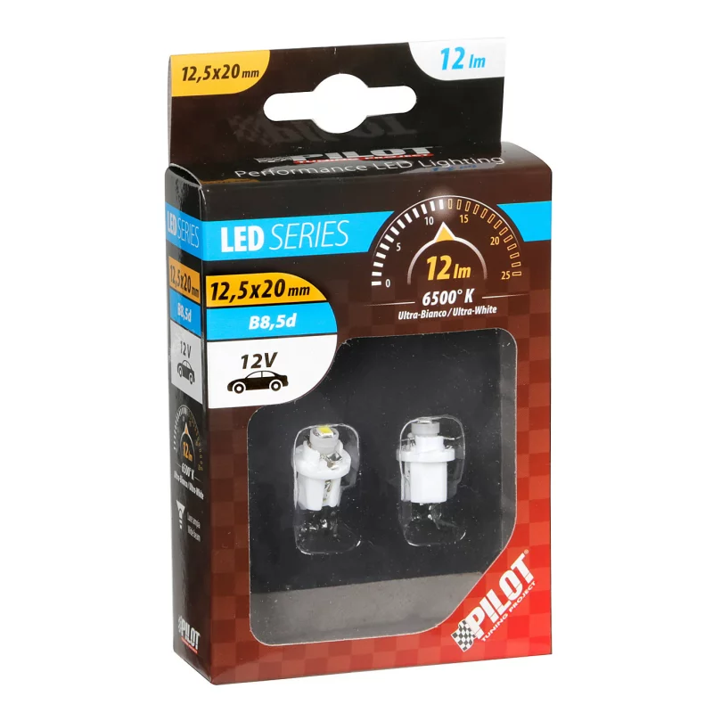 Bec LED B8.5d 12V alb pentru iluminare bord auto, 1 SMD, set 2 buc