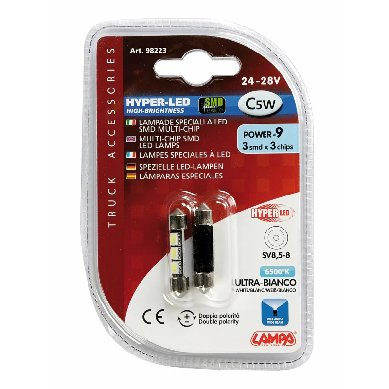 Bec LED sofit SV8.5-8 10x36mm 24/28V, 3 SMD, alb rece, set 2 bucăți