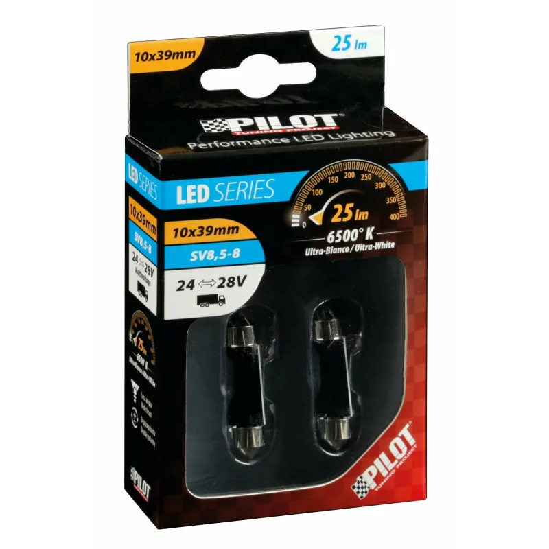 Bec LED sofit SV8.5-8 10x39mm 24/28V, 3 SMD, alb, set 2 bucăți