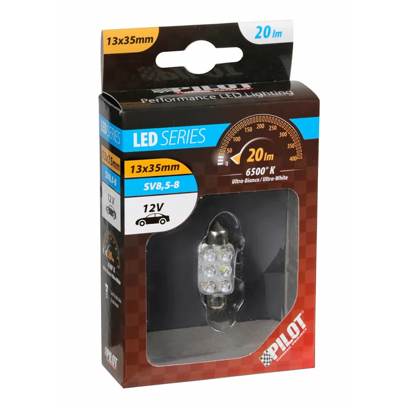Bec LED Sofit SV8.5-8 12V alb 13x35 mm, 6 LED, pentru plafonieră și număr