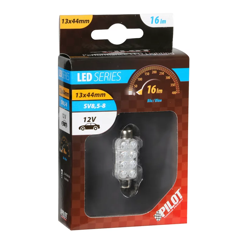 Bec LED auto 12V albastru, 13x44 mm, 8 LED, Sofit SV8.5-8, 1 buc