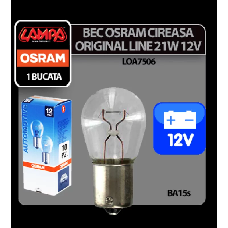 Bec auto Osram Original Line P21W 12V 21W BA15s pentru frana si semnalizare
