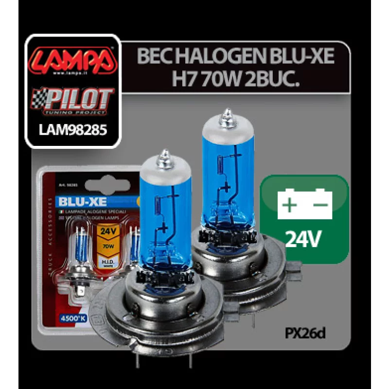 Set 2 becuri halogen Blu-Xe H7 70W PX26d 24V, 4500K