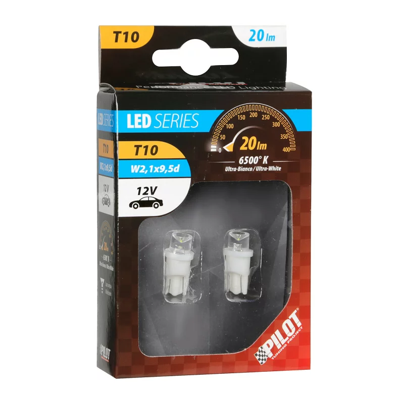Set 2 becuri LED T10 12V W2.1x9.5d, lumină albă dispersată
