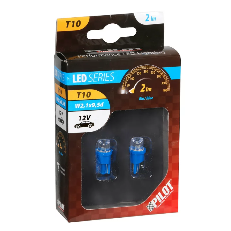 Bec LED auto T10 12V cu lumină albastră dispersată, set 2 buc