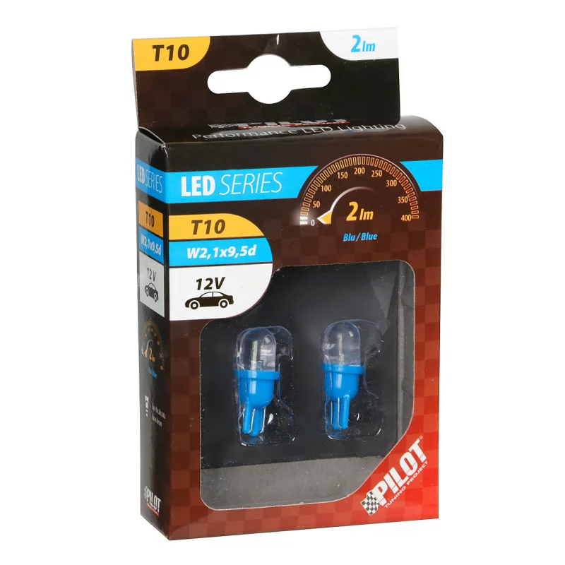 Set 2 becuri LED T10 12V albastre focalizate pentru interior auto