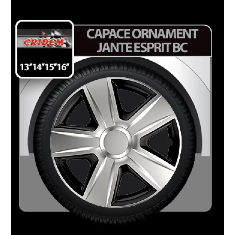 Capace roti auto 15 inch Esprit BC, set 4 buc, argintiu/negru