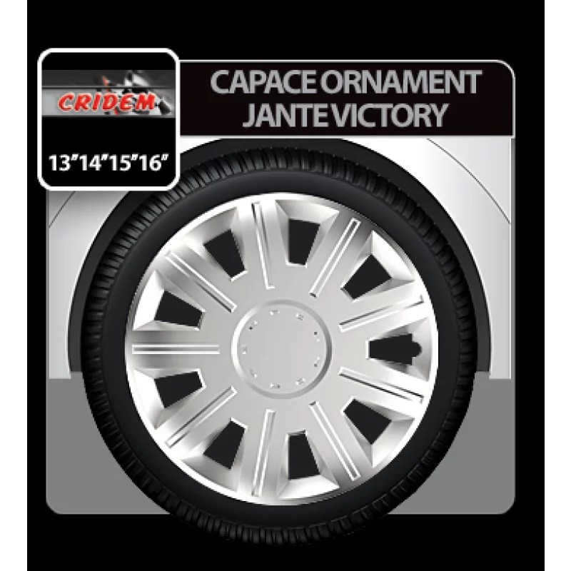 Capace roti auto Victory, set 4 bucati, argintiu, 14 inch