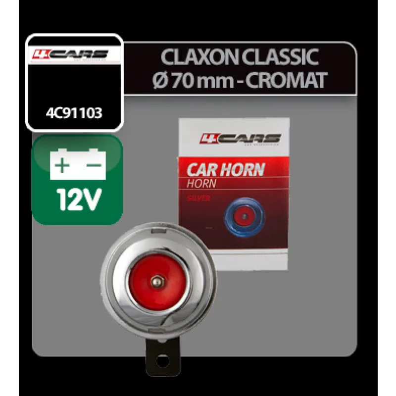Claxon auto clasic cromat Ø 70 mm 12V 4Cars pentru autoturisme