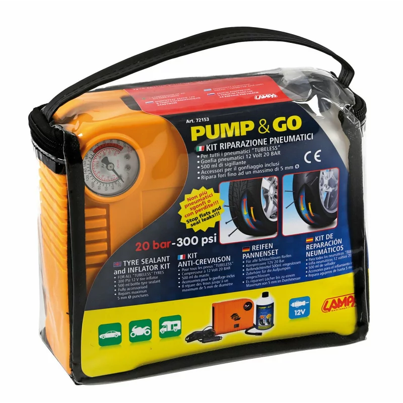 Compresor aer 12V Pump&Go cu kit de etansare pentru pneuri