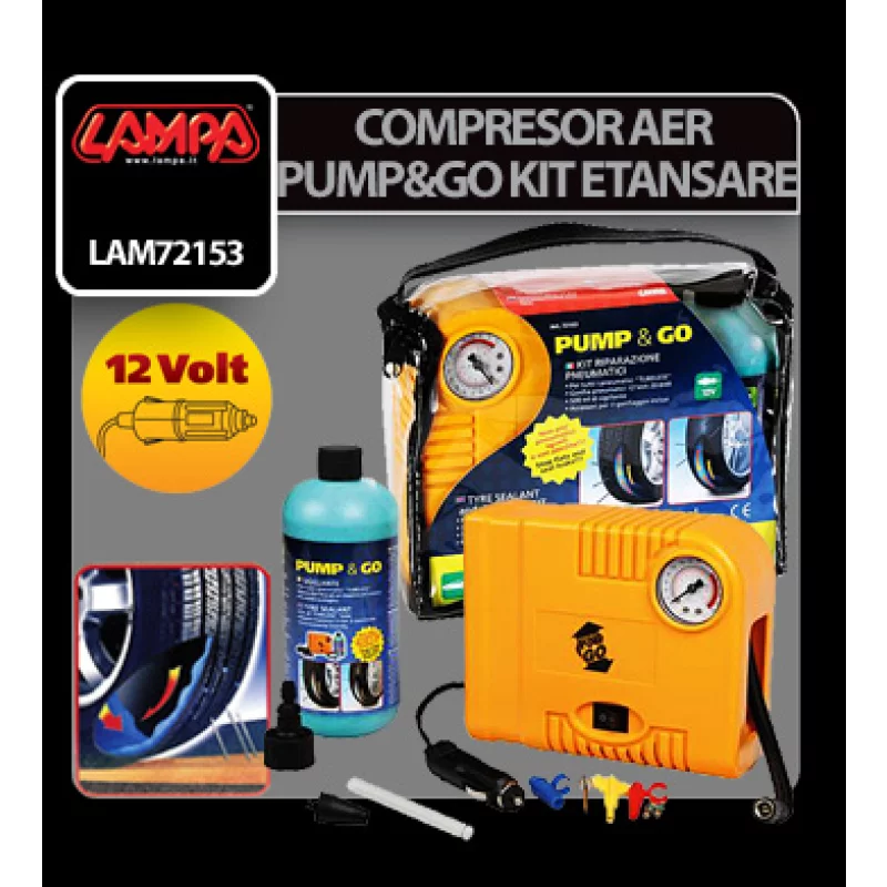 Compresor aer 12V Pump&Go cu kit de etansare pentru pneuri