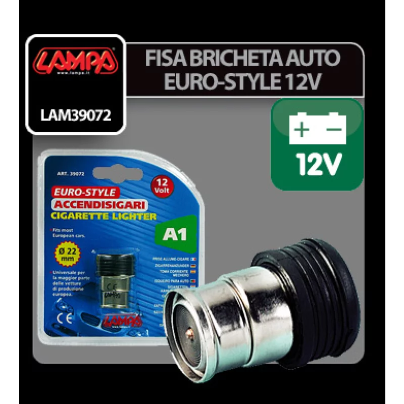Fișă brichetă auto 12V Euro-Style, Ø22 mm, compatibilă auto europeană